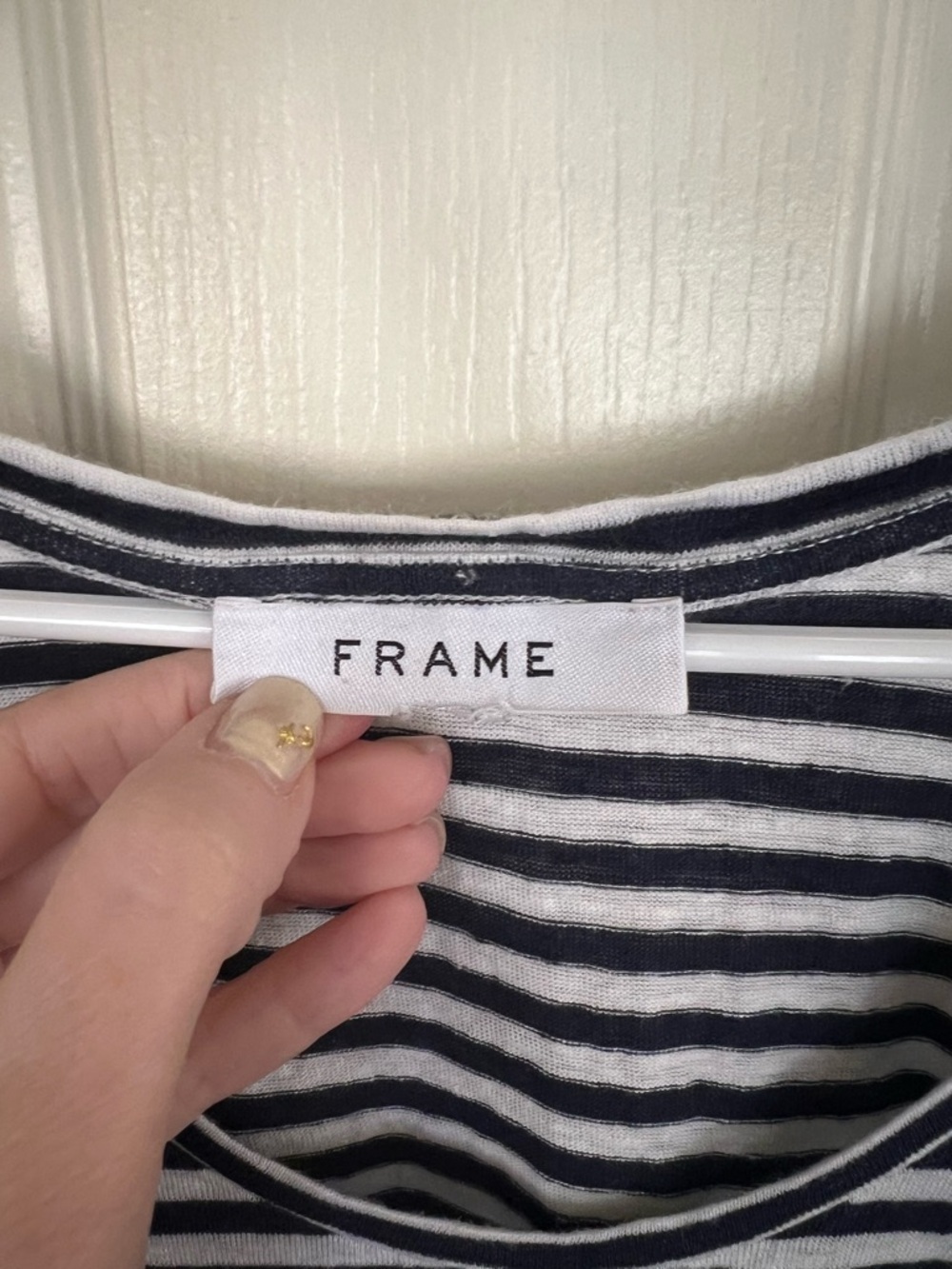FRAME Striped Linen Tee Blue White Scoop Neck Raw Edge Top Organic Linen - Picture 2 of 9